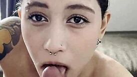 Best friend gives teen wife huge load swallow blowjob in dorm room.