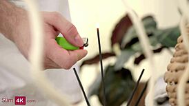 Ashly rabbit massages skinny teen to creampie riding her shaved pussy cowgirl