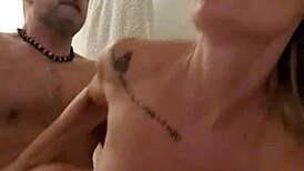 aline milf's hairy mature wife bathroom creampie gaping with cute ass