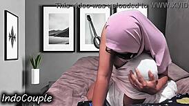 whoa this hijab wife rides hubby wild creampie dripping from her swollen pussy 😍🔥