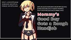 mommy grips good boy's cock for rough moaning handjob