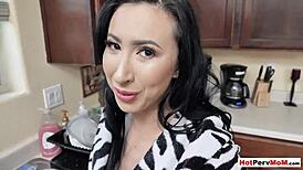 Busty Tattooed Stepmother Fucked Hard While Washing Dishes