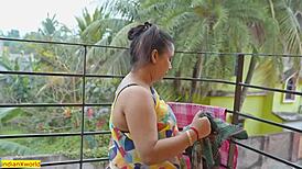 Desi bhabhi tosses bra off balcony for rough sex
