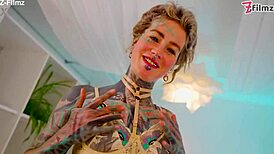 tattooed babe's ass stretched by hardcore deep anal pounding