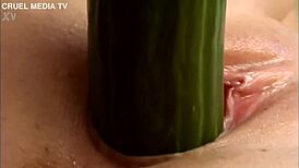 Beautiful Czech blonde Gina teases tight pussy with fruits close-up