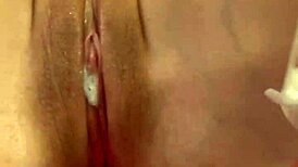 close-up creampie fills tight pussy with thick cum load dripping out