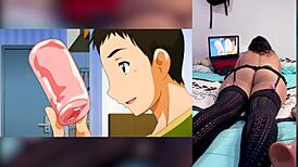 reacting to hot hentai blowjobs with cum in throat and big tits... love how stepbro shows off my big ass