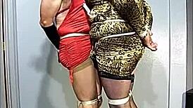 Gag-Kissing Bound Tranny Sluts in Stockings Outdoor