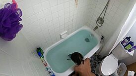 so this skinny asian slut chokes on cock in the pool then bathtub deepthroat fest
