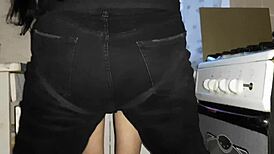 stepmom takes my anal virginity with strapon in kitchen and i love every thrust