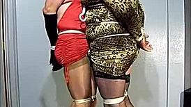 Gag-Kissing Bound Tranny Sluts in Stockings Outdoor