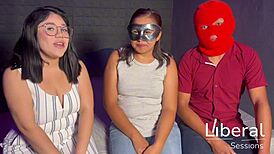 Wife's first cuckold threesome as husband watches her with two guys