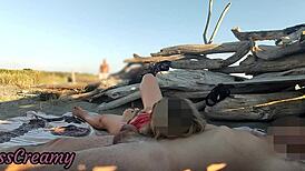 pussy flash on beach stranger spots stepdad fingering me then jerks his cock