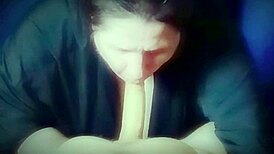 Watch her suck fat mature's huge cock then swallow milky cum load