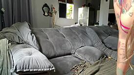 blonde solo babe vibes pussy on sofa until juicy orgasm explosion