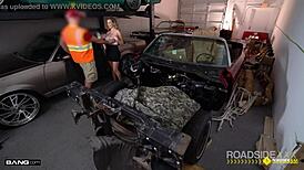 Mechanic Services Busty Babe Beyond Her Roadside Car Troubles