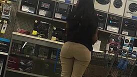 this chick's massive walmart booty shakes while getting bent over and pounded hard in the aisle