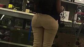 this chick's massive walmart booty shakes while getting bent over and pounded hard in the aisle