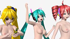 hatsune miku teto and neru go nude with big tits ass ripped clothes goddess mod full body.