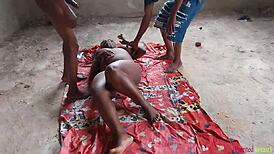 damn black candy's banging two guys outdoors doggystyle for her first time