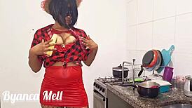 Morena's tight hairy pussy squirts wildly before party fun!