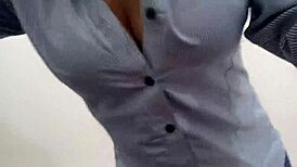 super horny in boss office touching dirty while waiting for clients as sexy secretary