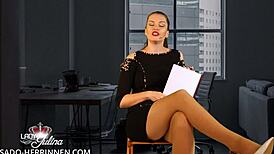 the office domina lady julina interviews him as her nylon shoe foot slave