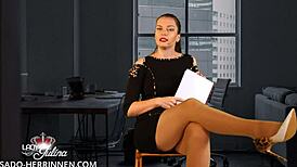 the office domina lady julina interviews him as her nylon shoe foot slave