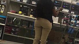 this chick's massive walmart booty shakes while getting bent over and pounded hard in the aisle