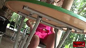 hot babe upskirt flash nylons and panties voyeur tease!!