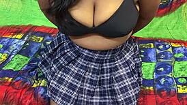 Village girl fingers herself wildly before romantic desi sex session