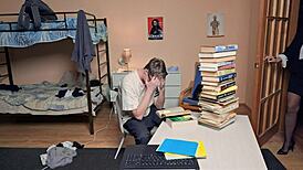 yay big-titted russian tutor seduces student with natural boobs stockings all holes filled 💋📚