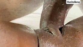 Her sweet ebony tight pussy grips big black cock for creampie