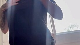 horny wife calls husband to suck neighbor's cock while he watches from bedroom