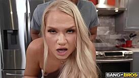 Harley King and stepmom Brooke Ivory share Jovan Jordan's huge cock cowgirl style