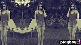 did sexy emily bloom reveal her shaved pussy after teasing poses?