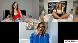 stepmom spies on stepdaughter fingering her shaved pussy close-up