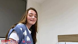 Brit teen's oily lingerie handjob leads to cum party