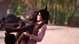 furry lesbians lick pussies in steamy threesome group play