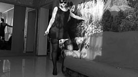 sexy milf shakes big ass on dildo in stockings cinema