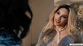 Busty Latin shemale Ariel Demure pops out diamond for 69 oral lick fest