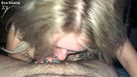 Hot Blonde Deepthroats Huge Cock While Watching Movie