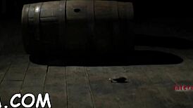 Blindfolded angel gagged as toy shovels deep into bound twat