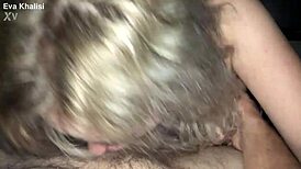 Hot Blonde Deepthroats Huge Cock While Watching Movie