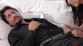 Stepdad gropes adorable horny teen slut's tits roughly now