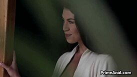 Sweaty anal assfucking with sexy Tiffany's tight hole on outdoor terrace balcony