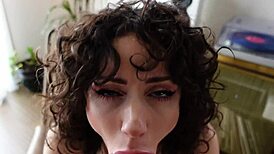 Curly brunette milf teases cock with lips in weekend warrior blowjob compilation