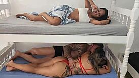 met this stacked blonde at hostel, fucked her then licked friend's pussy on top bunk