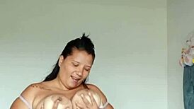 Sexy colombian bbw milf squirts huge while riding toys and moaning loud in cowgirl