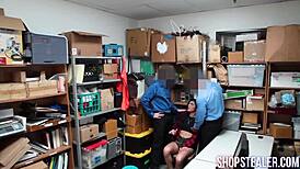 Teen brunette thief sucks cocks and gets fucked doggystyle in burglary roleplay